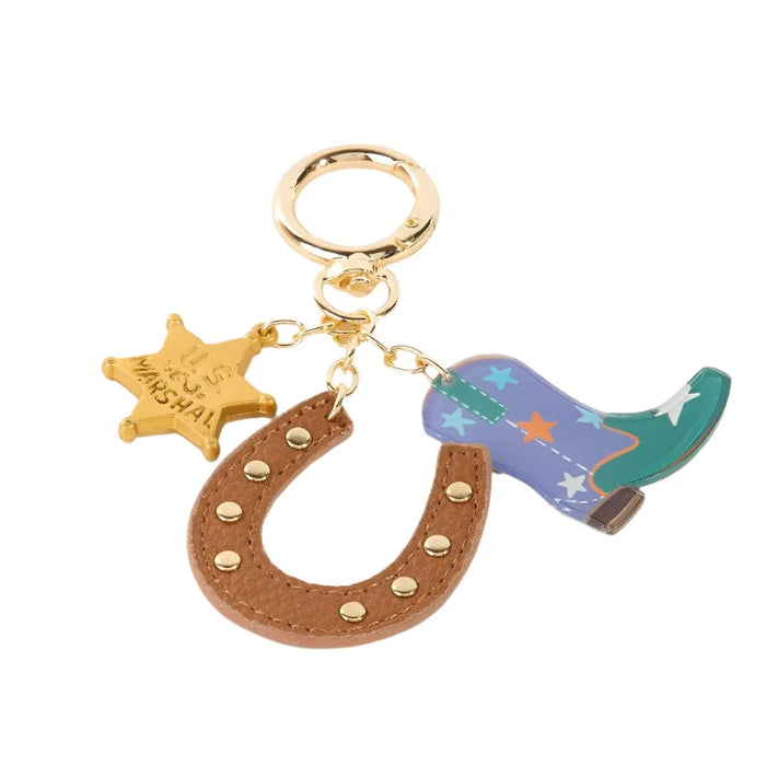 Western Cowboy Boot Horse Shoe And Star Bag Charm - Bag Charms