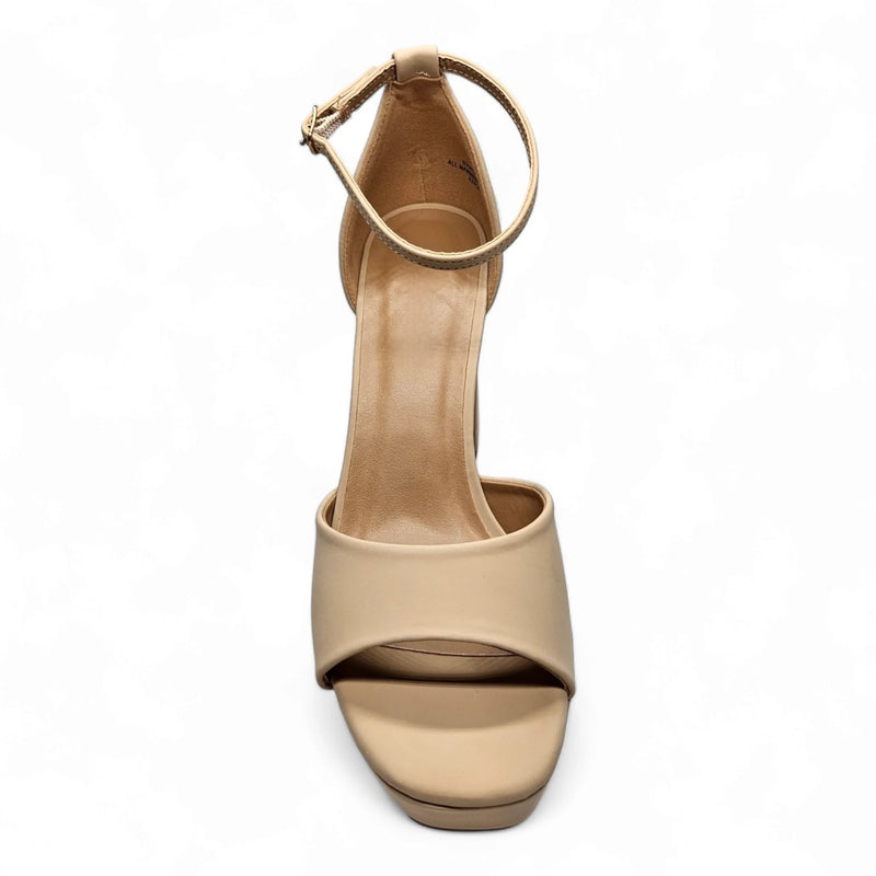 Beige high-heeled sandals with ankle strap from When in Vegas Pumps collection