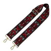 Wide Tribal Pattern Guitar Strap featuring floral decorative fabric and metal hardware ends