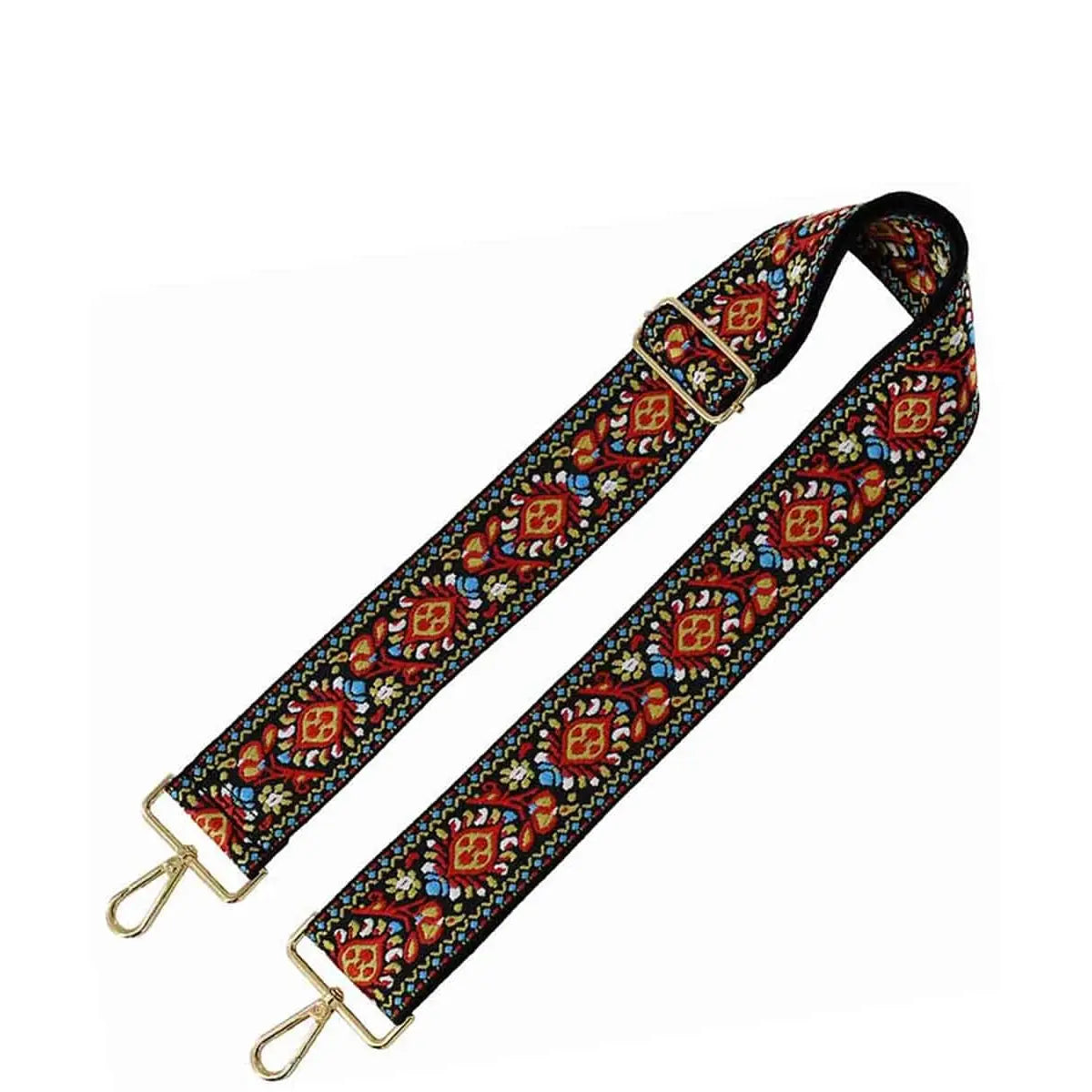 Colorful Wide Flower Tribal Pattern Guitar Strap with intricate floral and geometric design