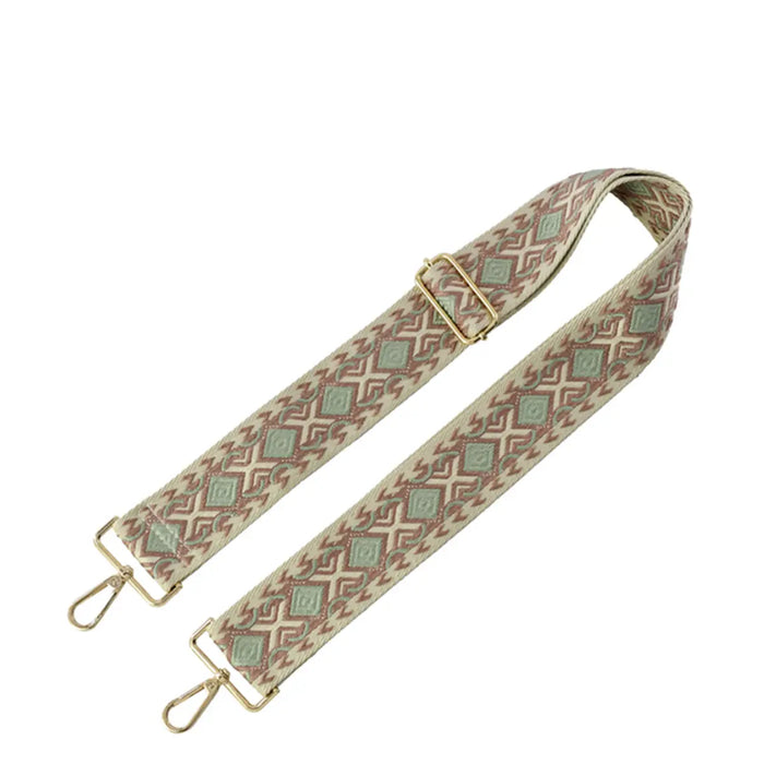 Patterned fabric strap with metal clasps featuring Wide Aztec Tribal design