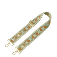 Patterned fabric strap with metal hardware ends featuring Wide Aztec Tribal design