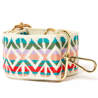 Colorful patterned fabric strap with metal hardware for Wide Aztec Tribal Pattern Bag