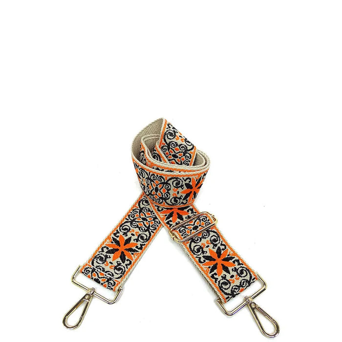 Wide Aztec Tribal Pattern Guitar bag Strap - Orange/Blk