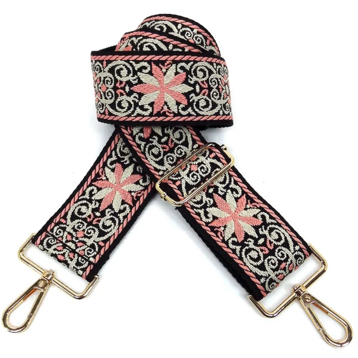 Wide Aztec Tribal Pattern Guitar bag Strap - Pink/Blk