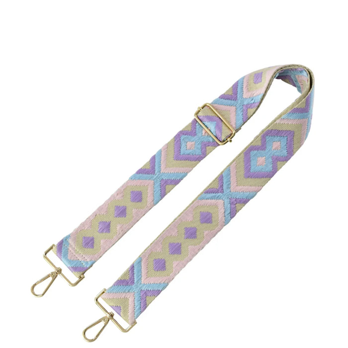 Wide Aztec Tribal Pattern Guitar Strap with patterned fabric and metal clasps