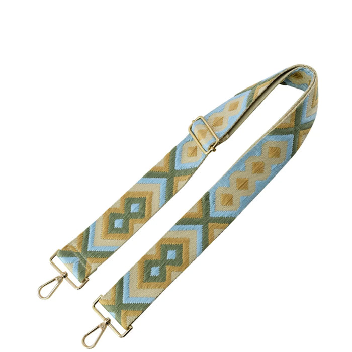 Wide Aztec Tribal Pattern Guitar Strap - Sage / Aqua
