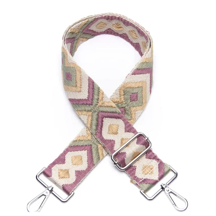 Wide Aztec Tribal Pattern Guitar Strap - Sage / Purple