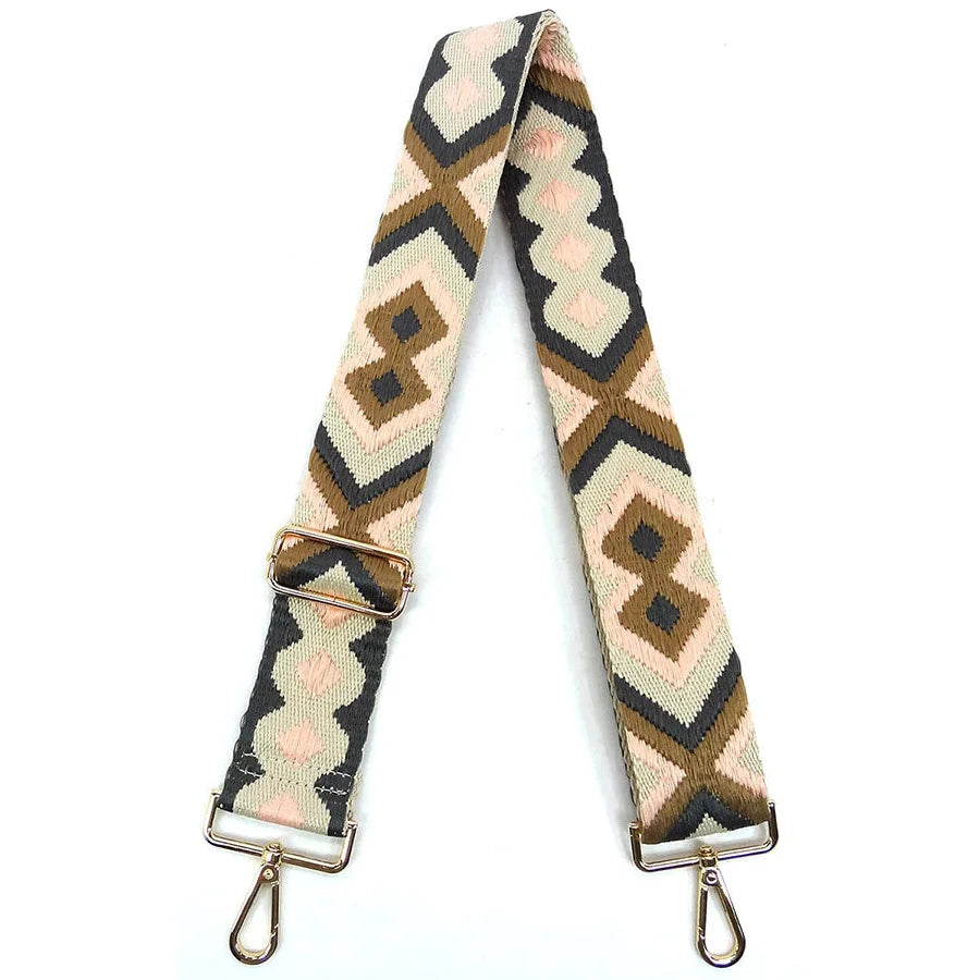 Wide Aztec Tribal Pattern Guitar Strap with metal clasps and a stylish tribal pattern