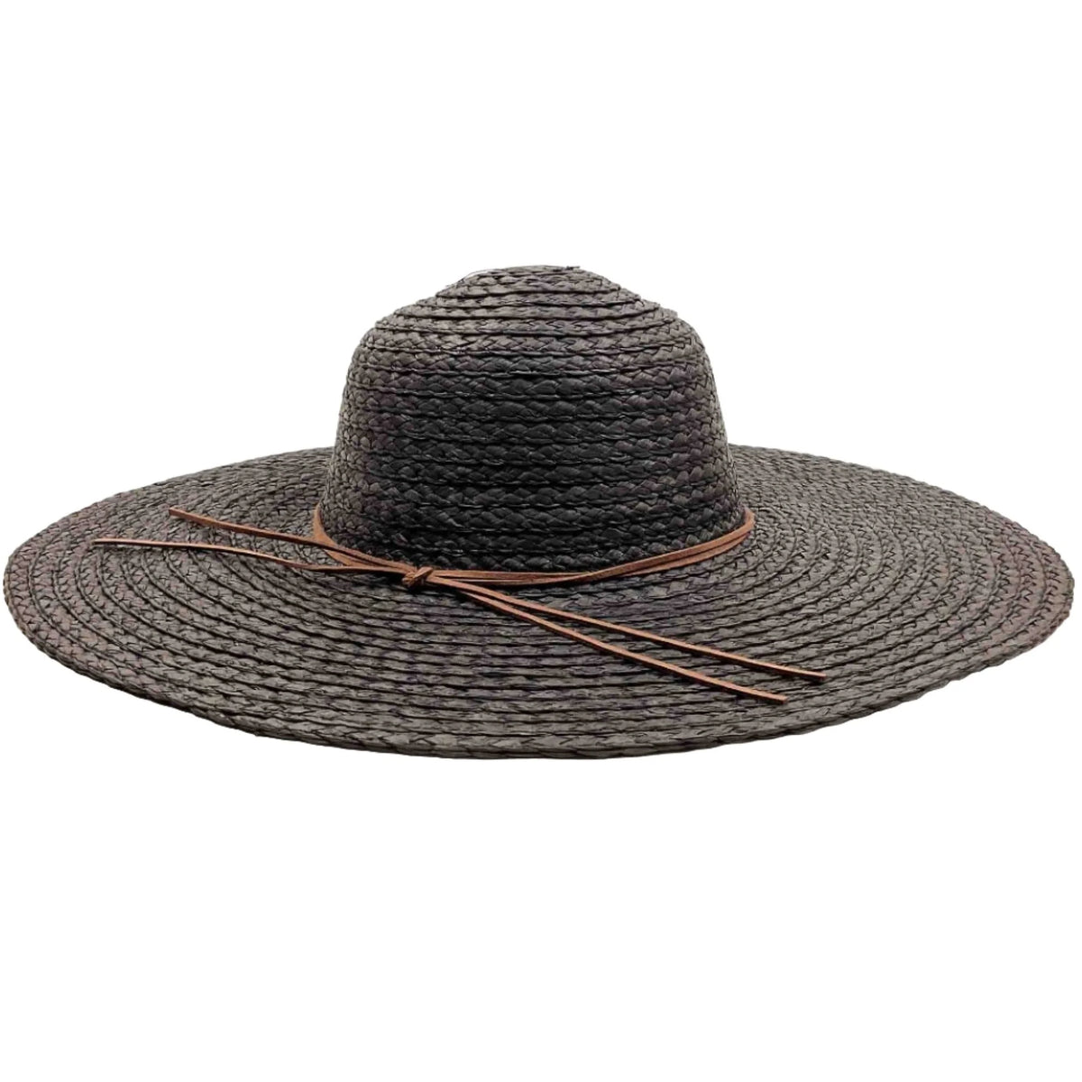 Wide brim floppy beach hat featuring a stylish straw design and thin leather band