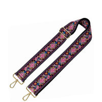 Colorful embroidered Wide Flower Tribal Pattern Guitar Strap with gold-toned hardware