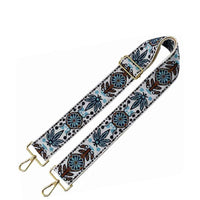 Wide Tribal Pattern Guitar Bag Strap 2’’ featuring decorative fabric and metal clasps