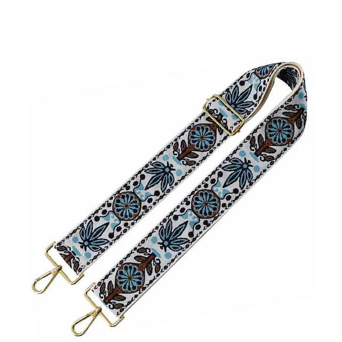 Wide Tribal Pattern Guitar Bag Strap 2’’ featuring decorative fabric and metal clasps