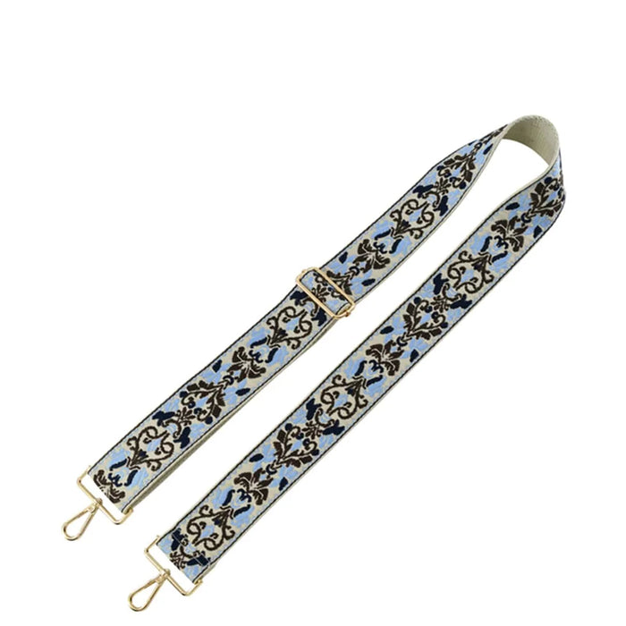 Wide Tribal Pattern Guitar Strap with decorative floral fabric and metal clasps