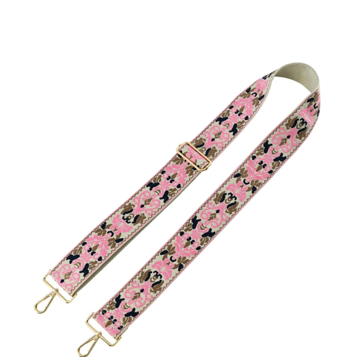 Pink floral patterned lanyard with gold-toned hardware for Wide Tribal Pattern Guitar Strap