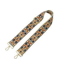 Wide Tribal Pattern Guitar Strap with ornate floral fabric and metal clasps