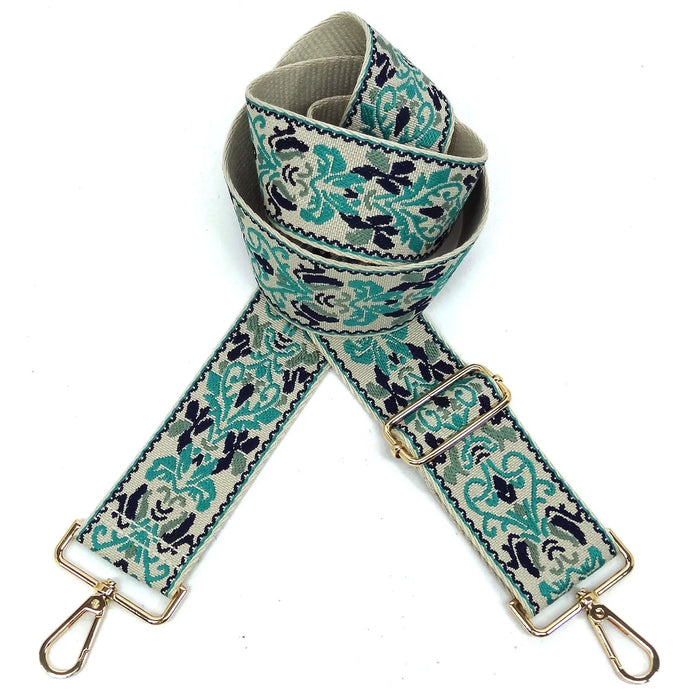 Wide Tribal Pattern Guitar Strap - Turquoise/Beige