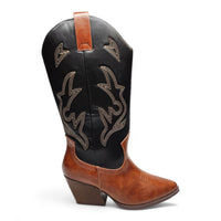 Western-style Wild West Wonder Boots in black and brown leather with a two-tone design