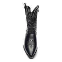 Black leather cowboy boot with pointed toe and decorative stitching Willa Wonka