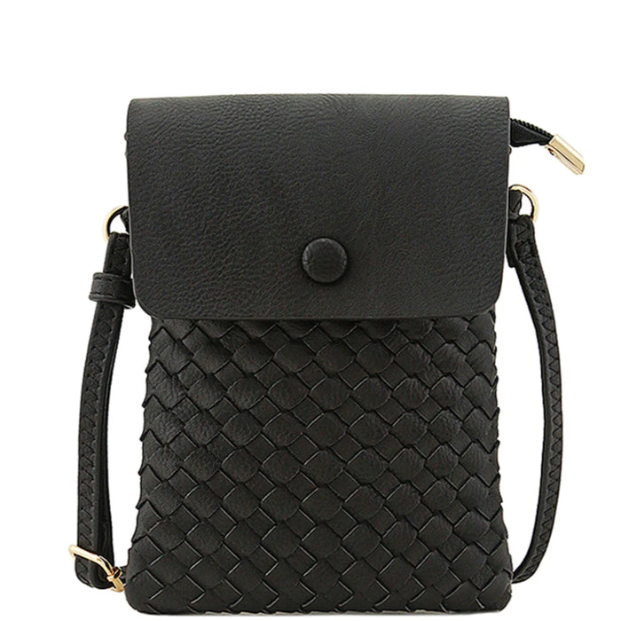 Woven Checkered Crossbody Bag - Black