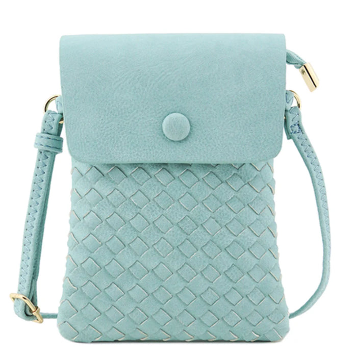 Woven Checkered Crossbody Bag - Blue