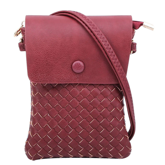Woven Checkered Crossbody Bag - Burgundy