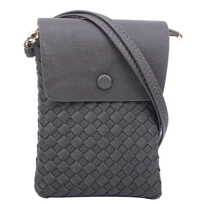Woven Checkered Crossbody Bag - Charcoal Gray