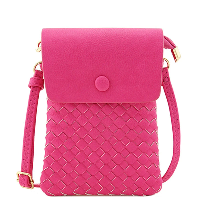 Woven Checkered Crossbody Bag - Fuchsia