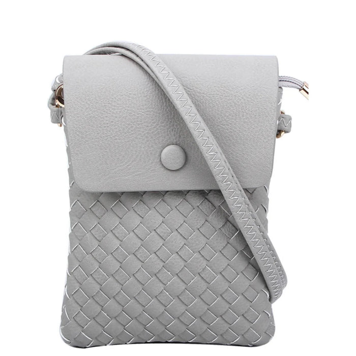 Woven Checkered Crossbody Bag - Grey