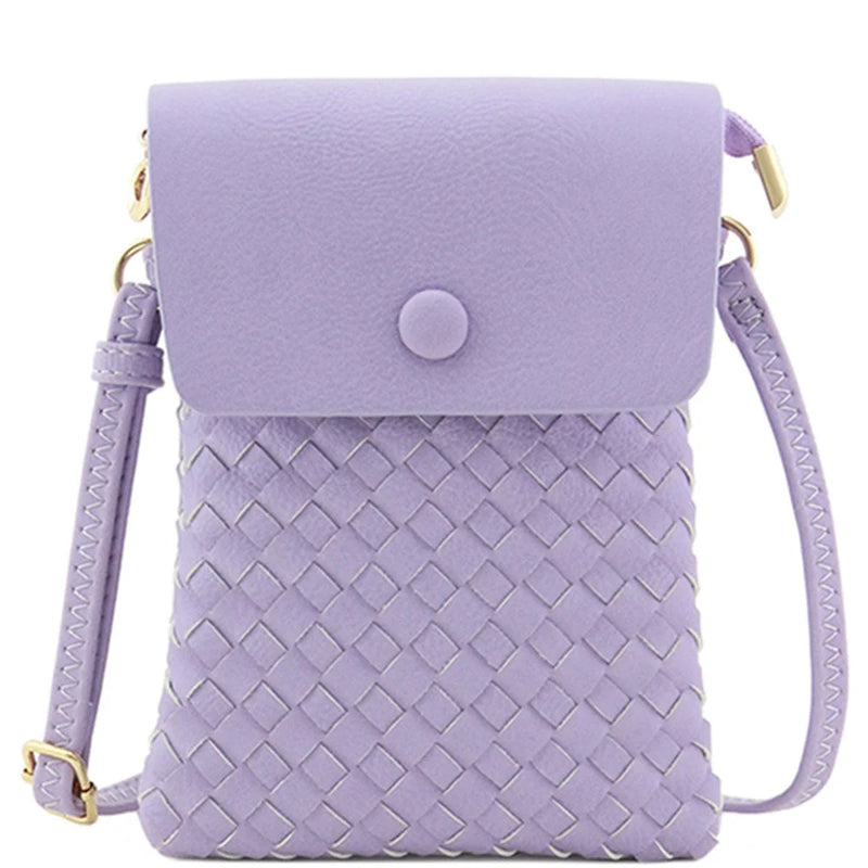 Woven Checkered Crossbody Bag - Lavender - BAGS