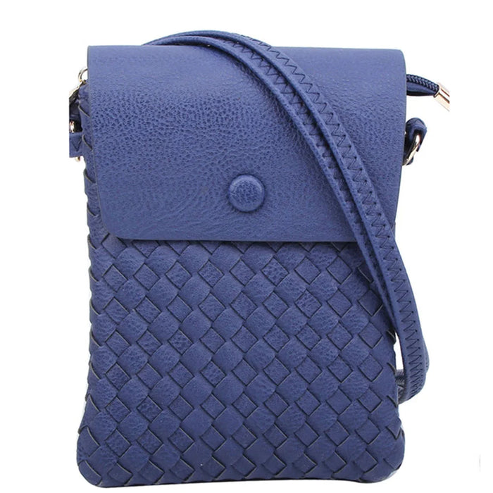 Woven Checkered Crossbody Bag - Navy