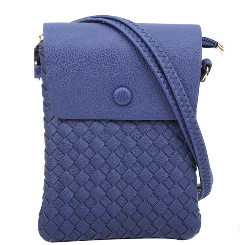 Woven Checkered Crossbody Bag - Navy - BAGS