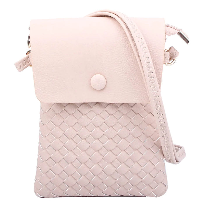 Woven Checkered Crossbody Bag - Nude