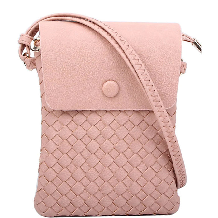 Woven Checkered Crossbody Bag - Rose Pink
