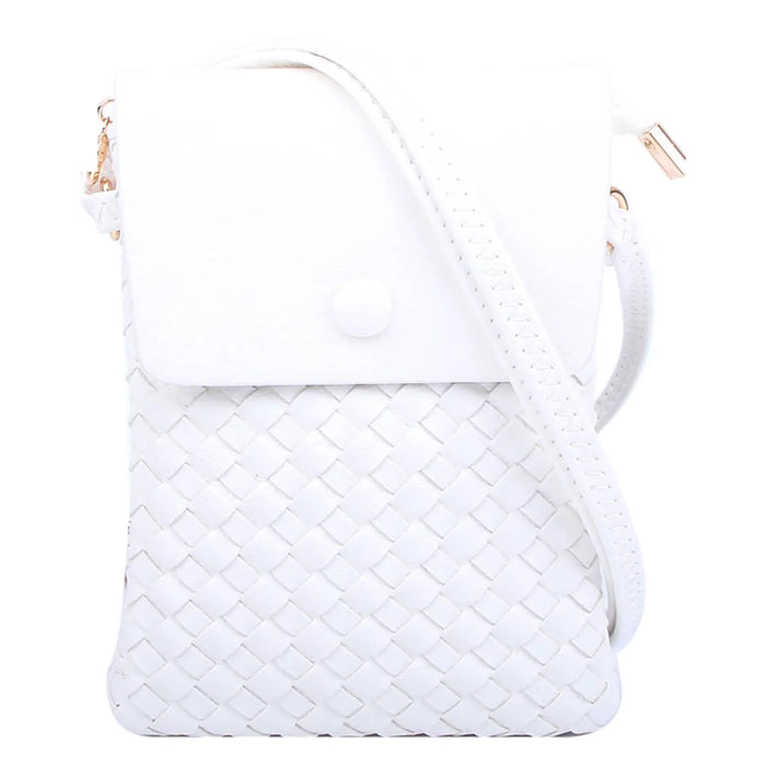 Woven Checkered Crossbody Bag - White