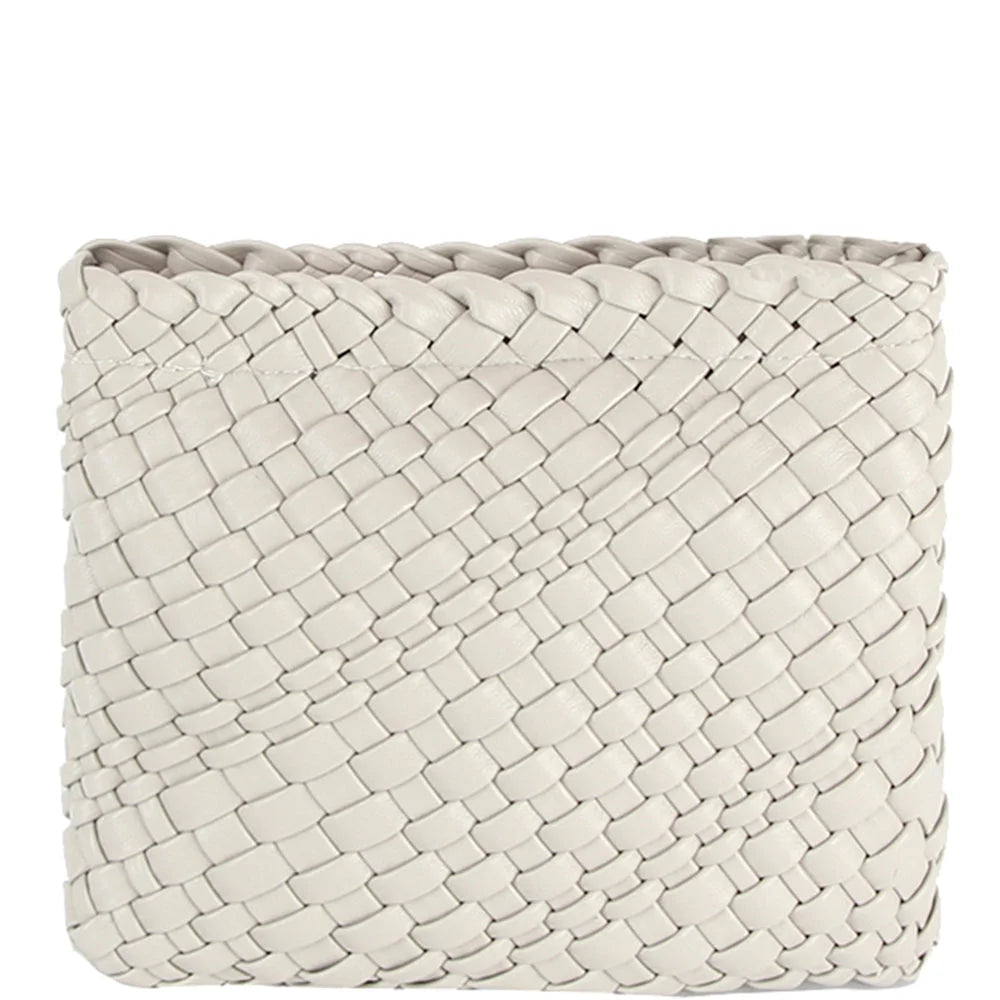 Woven white leather wallet with basket-weave pattern for Woven Clutch Crossbody Bag