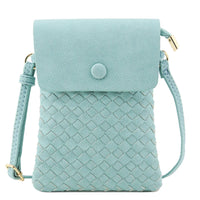 Mint green woven crossbody bag with flap closure for stylish, hands-free convenience