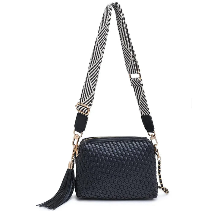 Woven Design Roxana Crossbody Bag - Black