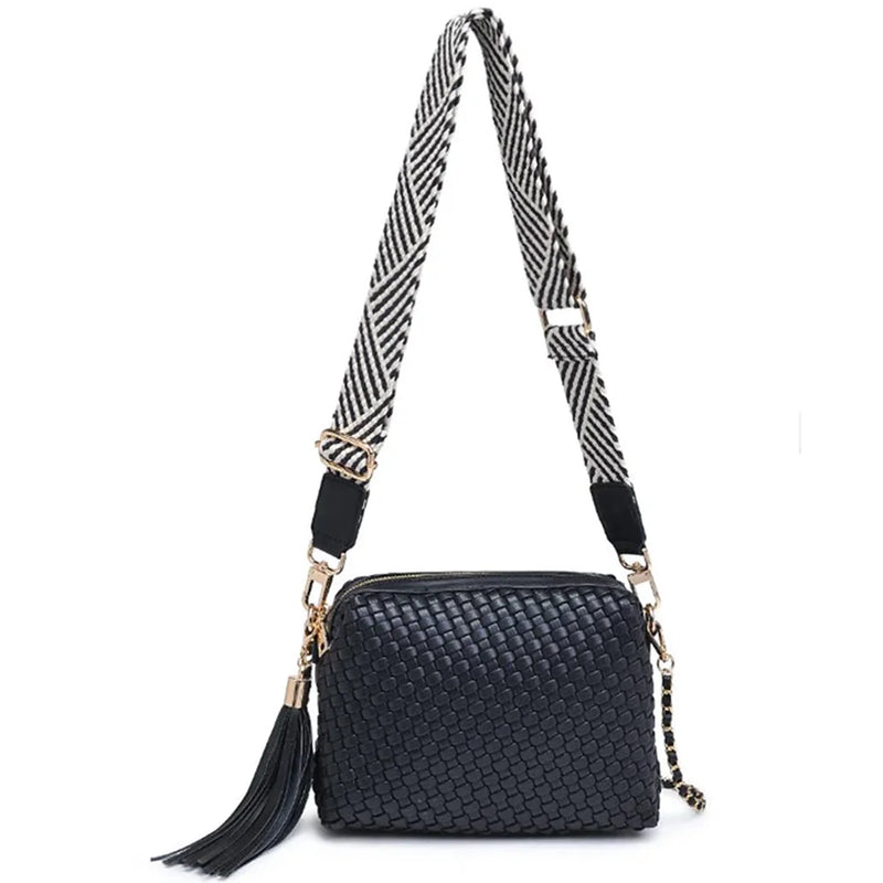 Woven Design Roxana Crossbody Bag - Black - Shoulder Bags