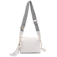 Woven Design Roxana Crossbody Bag - Ivory - Shoulder Bags