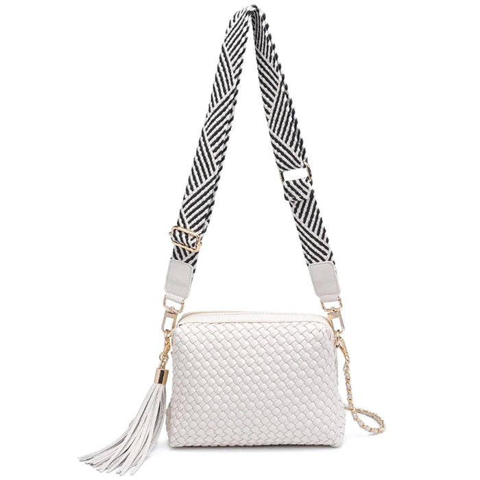Woven Design Roxana Crossbody Bag - Ivory - Shoulder Bags
