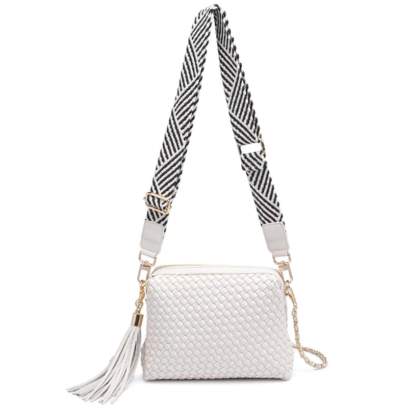 Woven Design Roxana Crossbody Bag - Ivory - Shoulder Bags