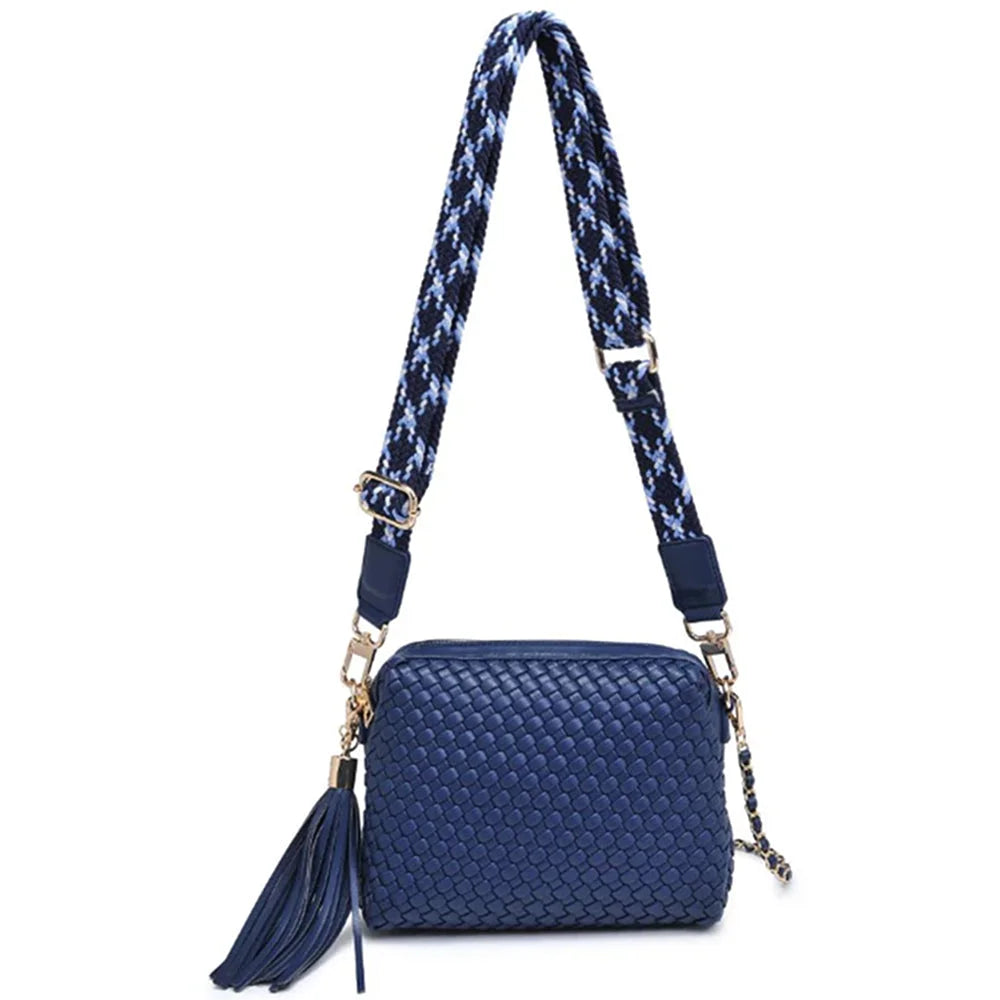 Woven Design Roxana Crossbody Bag - Navy - Shoulder Bags