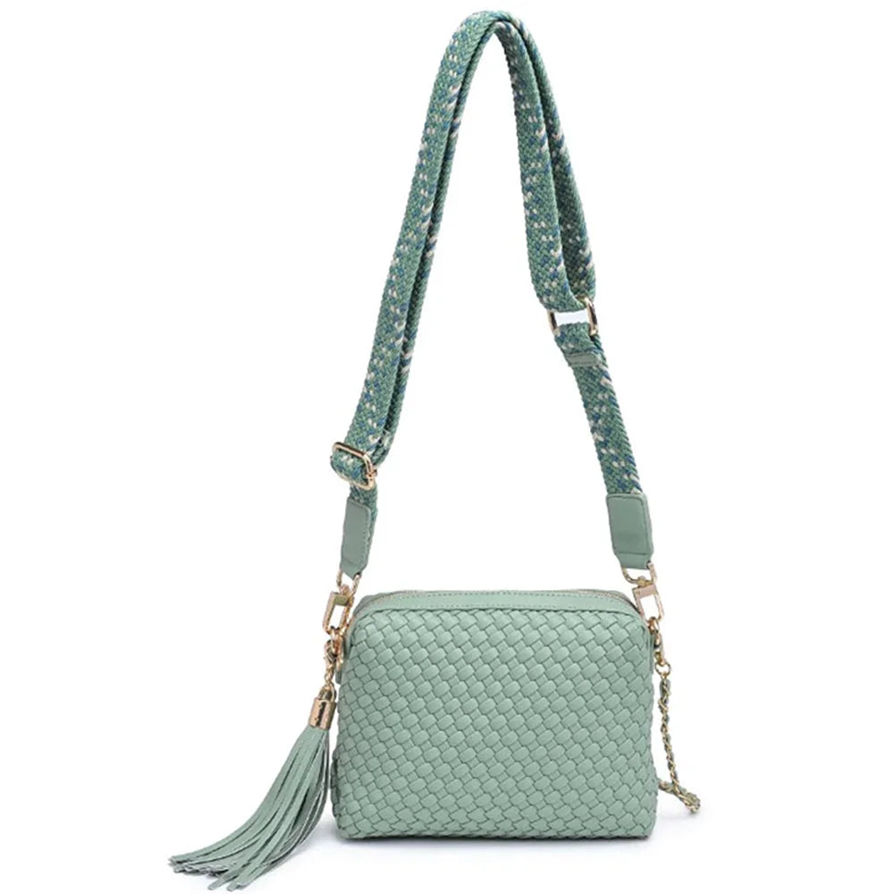 Woven Design Roxana Crossbody Bag - Sage - Shoulder Bags