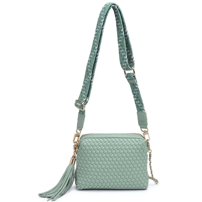Woven Design Roxana Crossbody Bag - Sage - Shoulder Bags