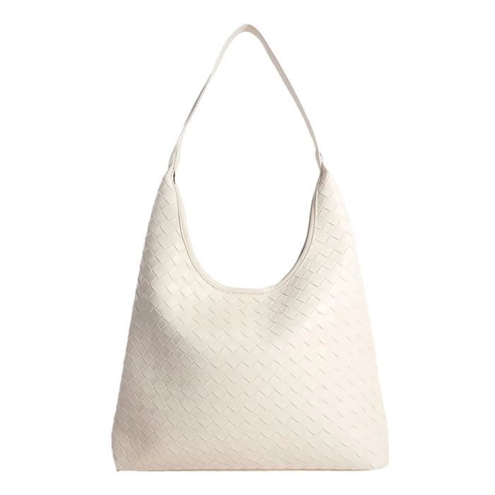 Woven Faux Leather Tote Bag With A Small Separate Pouch - Ivory