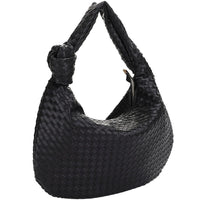 Black woven leather hobo bag with knotted strap, perfect woven knot shoulder accessory