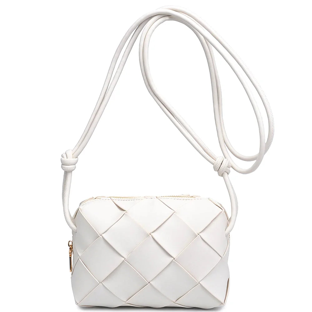 White woven leather crossbody handbag with knotted strap Kennedy style