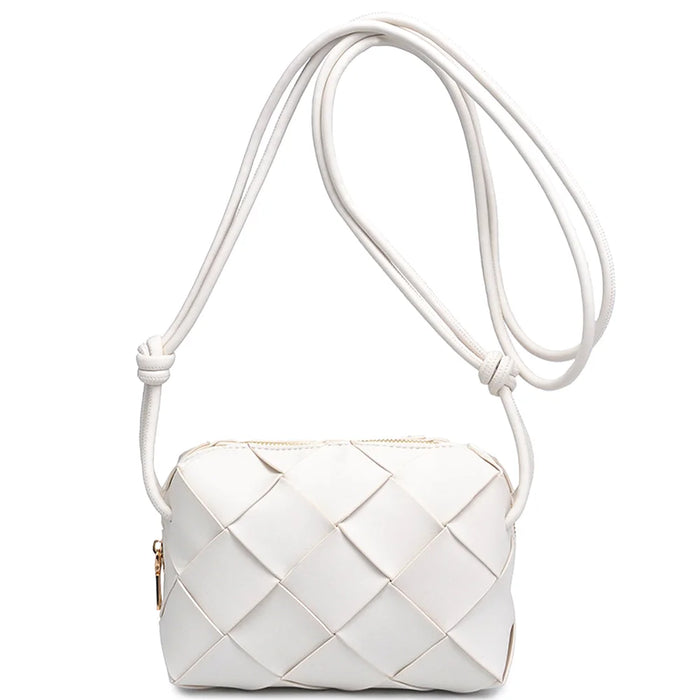 White woven leather crossbody handbag with knotted strap Kennedy style