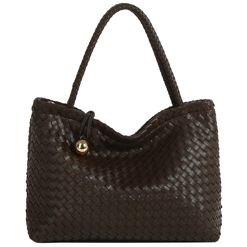Woven Tote Satchel - Coffee - Shoulder Bags